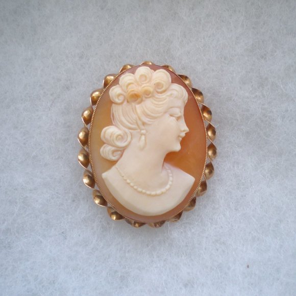 Antique Vintage Esemco 10K Yellow Gold Carved Shell Cameo Brooch Pin Pendant